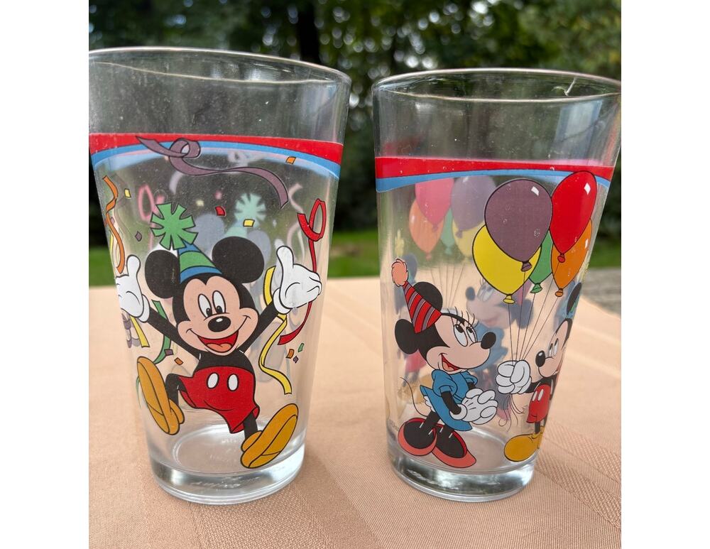 Disney Mickey Minnie Mouse Party Glasses Gibson Set of 2 5.75” Tumblers